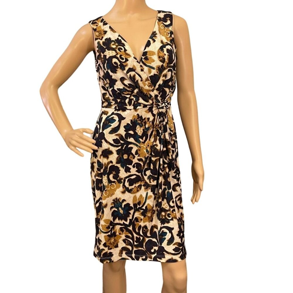 Muse Faux Wrap Front Twist Dress Womens Sz 4 Dress w/Stretch Knee Length Paisley